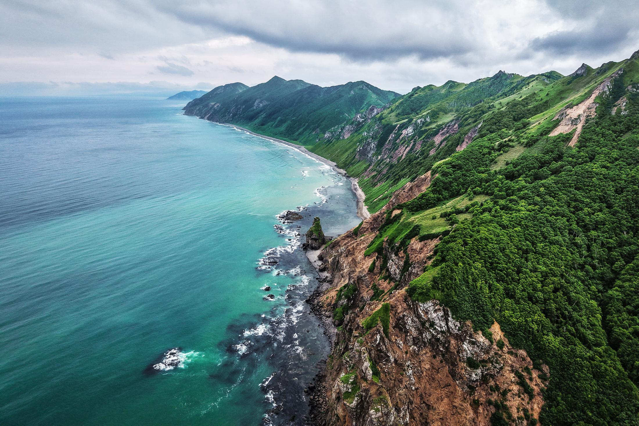 Natural coastline of Sakhalin Island
